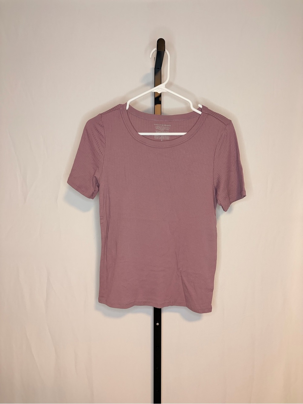 Lucky Brand Ribbed Short Sleeve Tee - Dusty Rose
